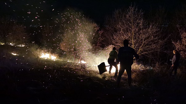 Incendiu puternic de vegetație pe dealurile comunei Aninoasa. Pagube pe zeci de hectare de teren