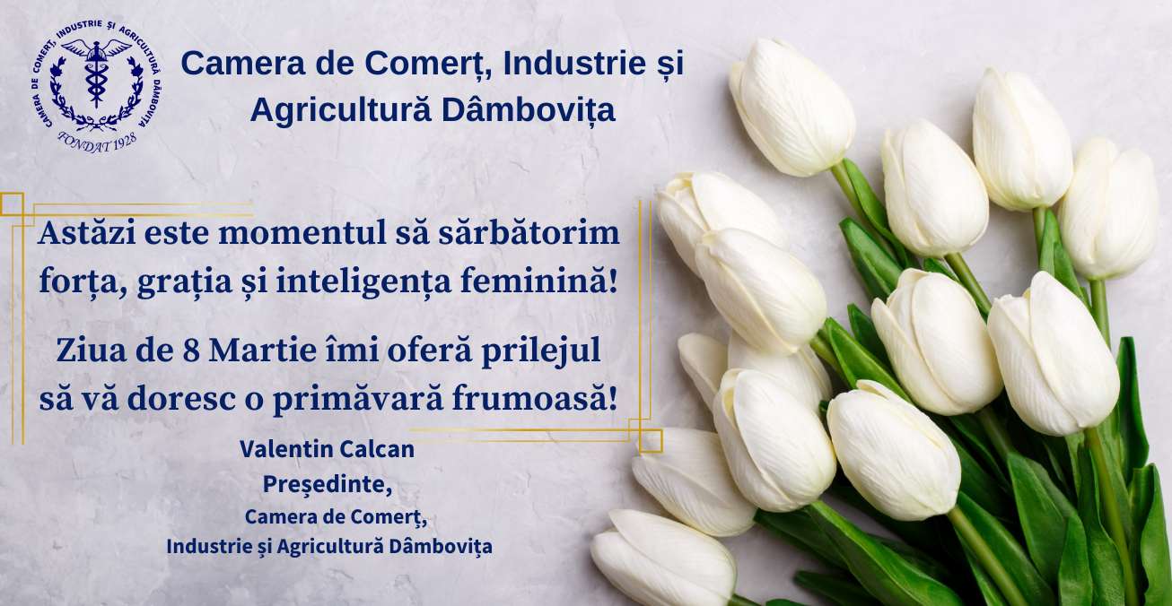 Mesajul președintelui Camerei de Comerț Dâmbovița, Valentin Calcan, cu ocazia zilei de 8 Martie.