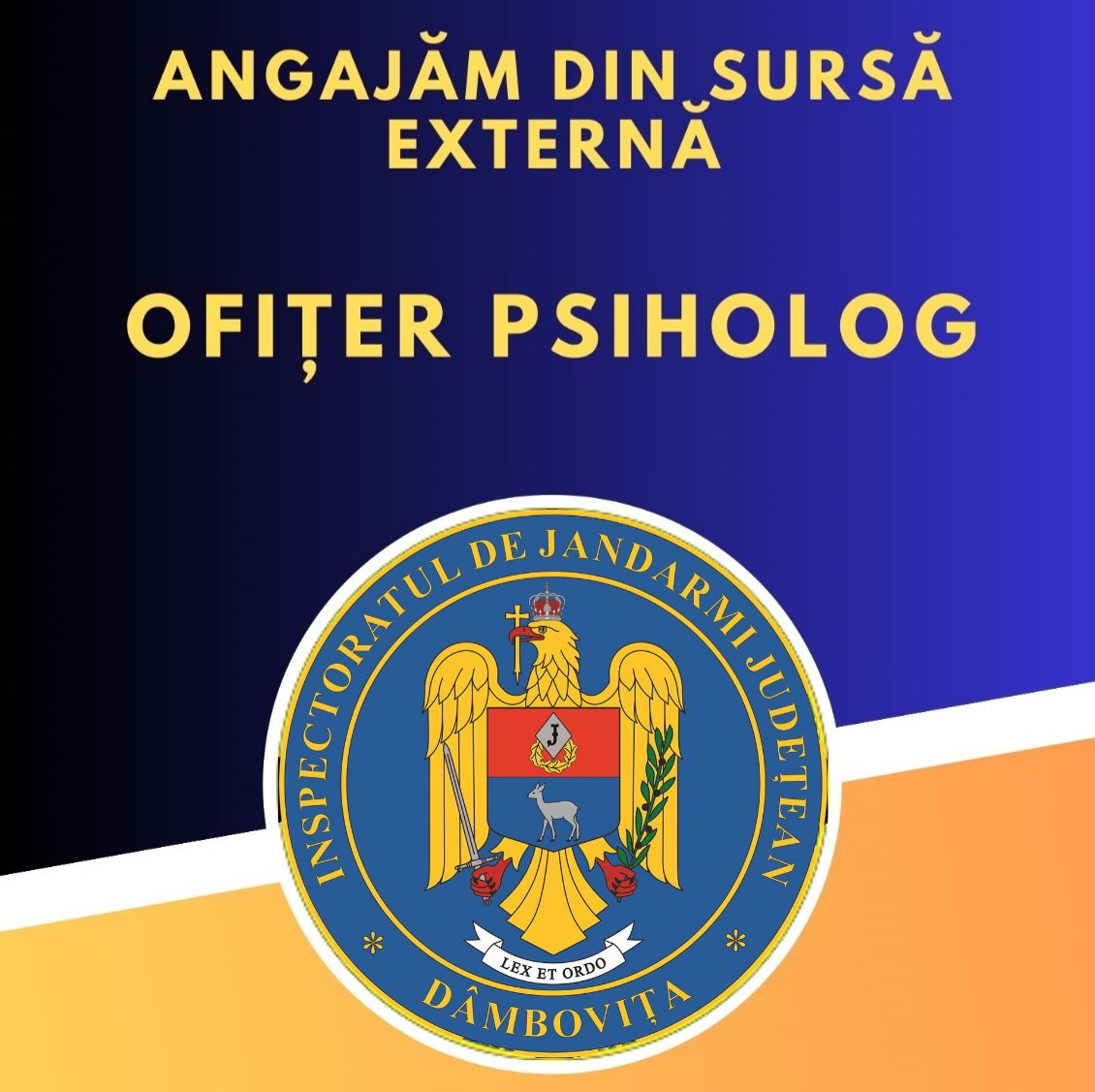 Jandarmeria Dâmbovița angajează ofițer psiholog din sursă externă